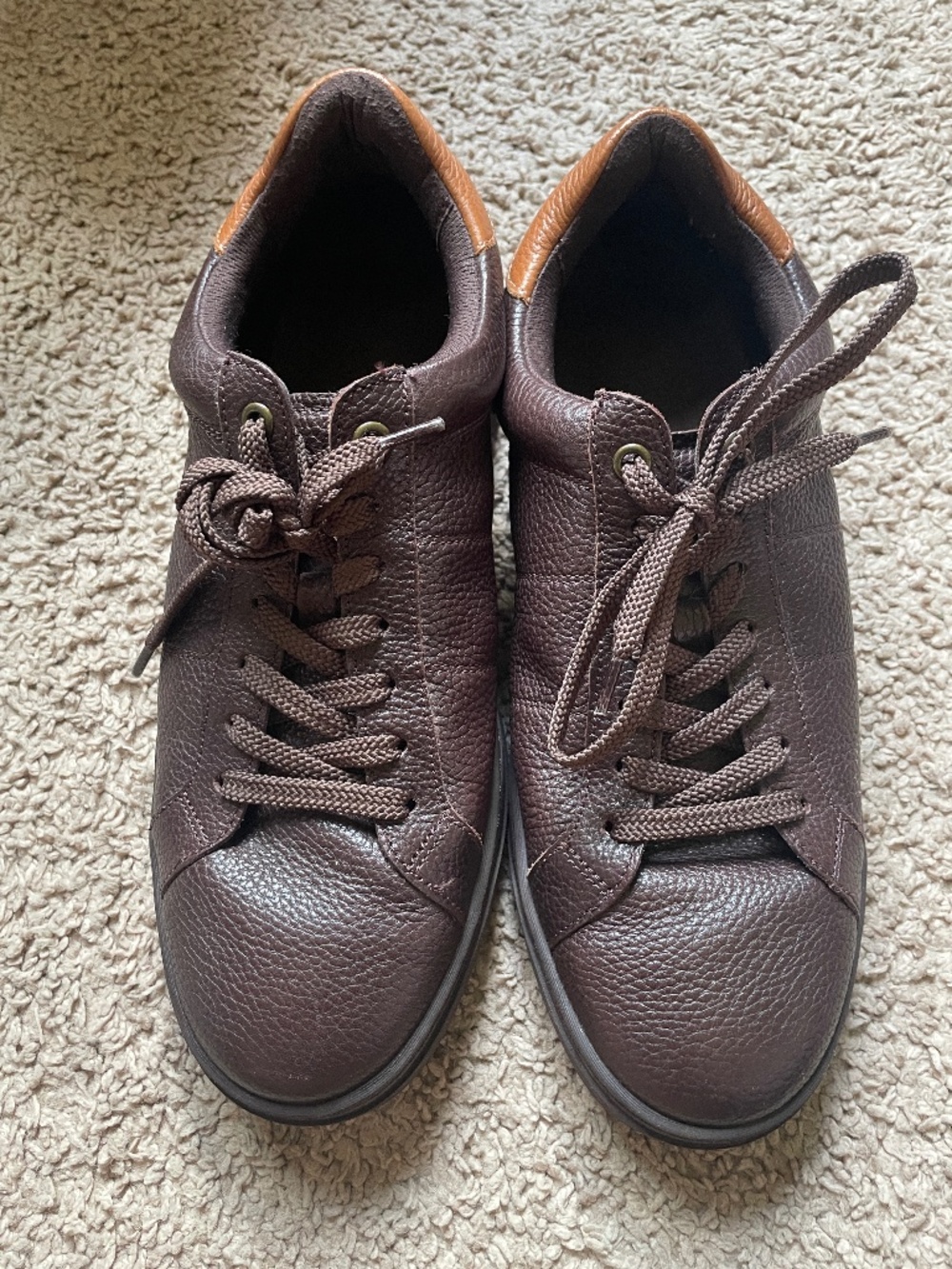 Vionic Mens Lucas II Brown Sneakers Pebbled Leather Size 8.5